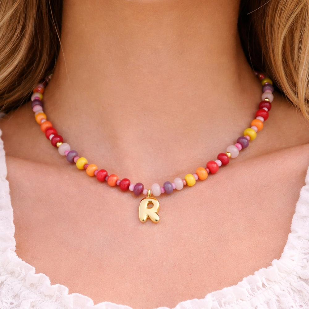 Personalized Initial Girls Colorful Beads Necklace