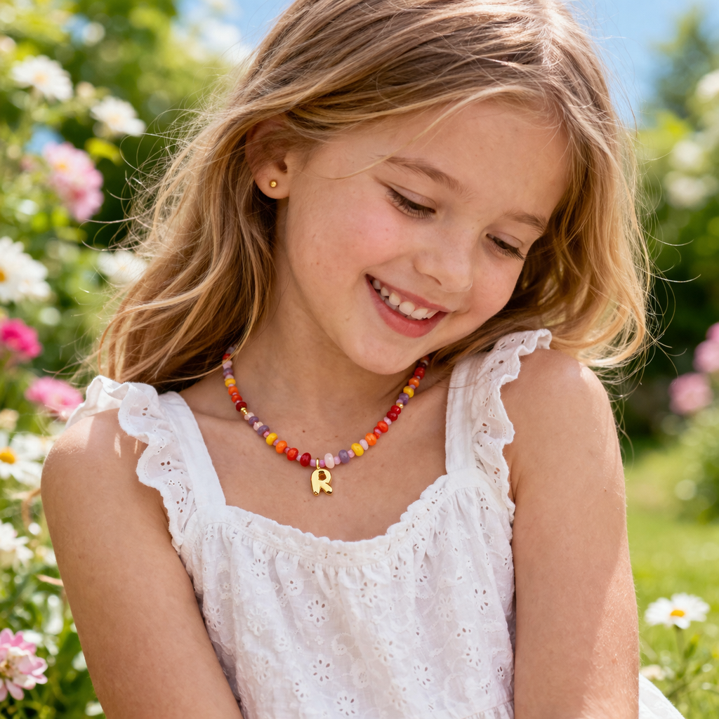 Personalized Initial Girls Colorful Beads Necklace