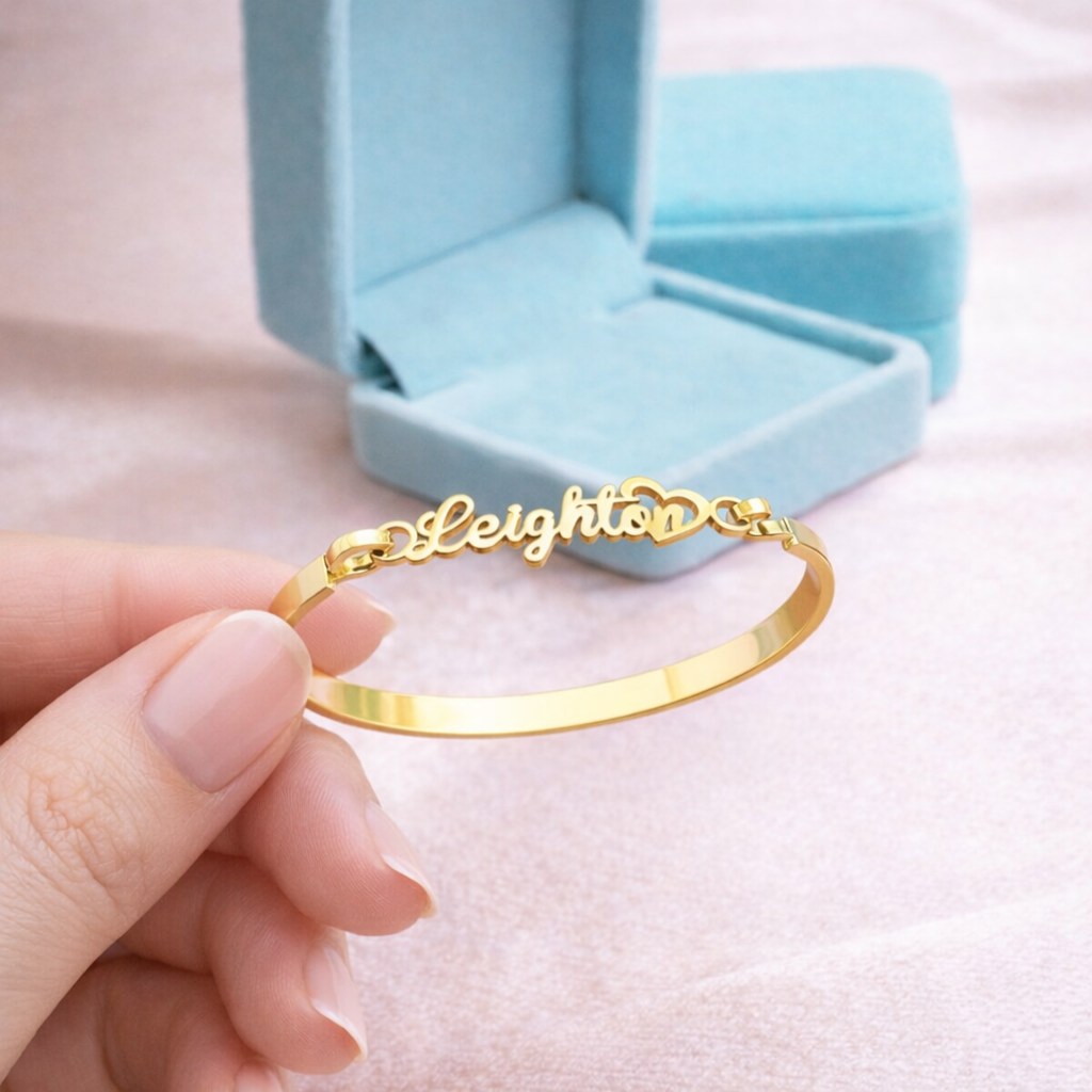 Personalized Kids Name Bangle Bracelet with Heart