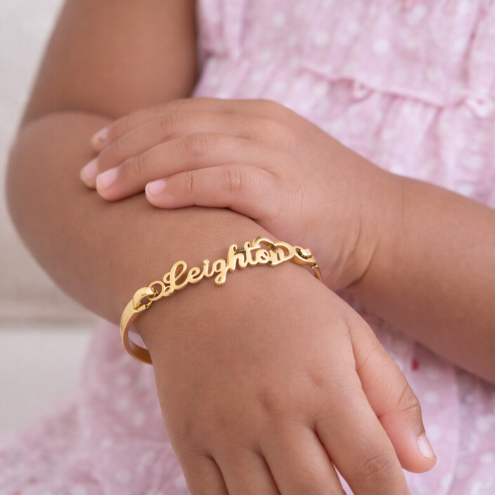 Personalized Kids Name Bangle Bracelet with Heart