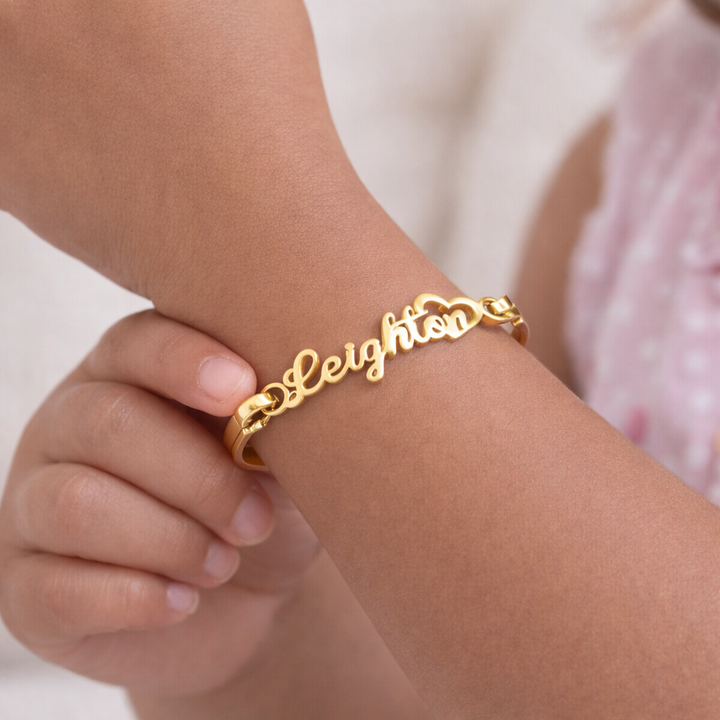 Personalized Kids Name Bangle Bracelet with Heart