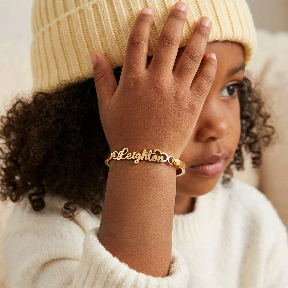 Personalized Kids Name Bangle Bracelet with Heart