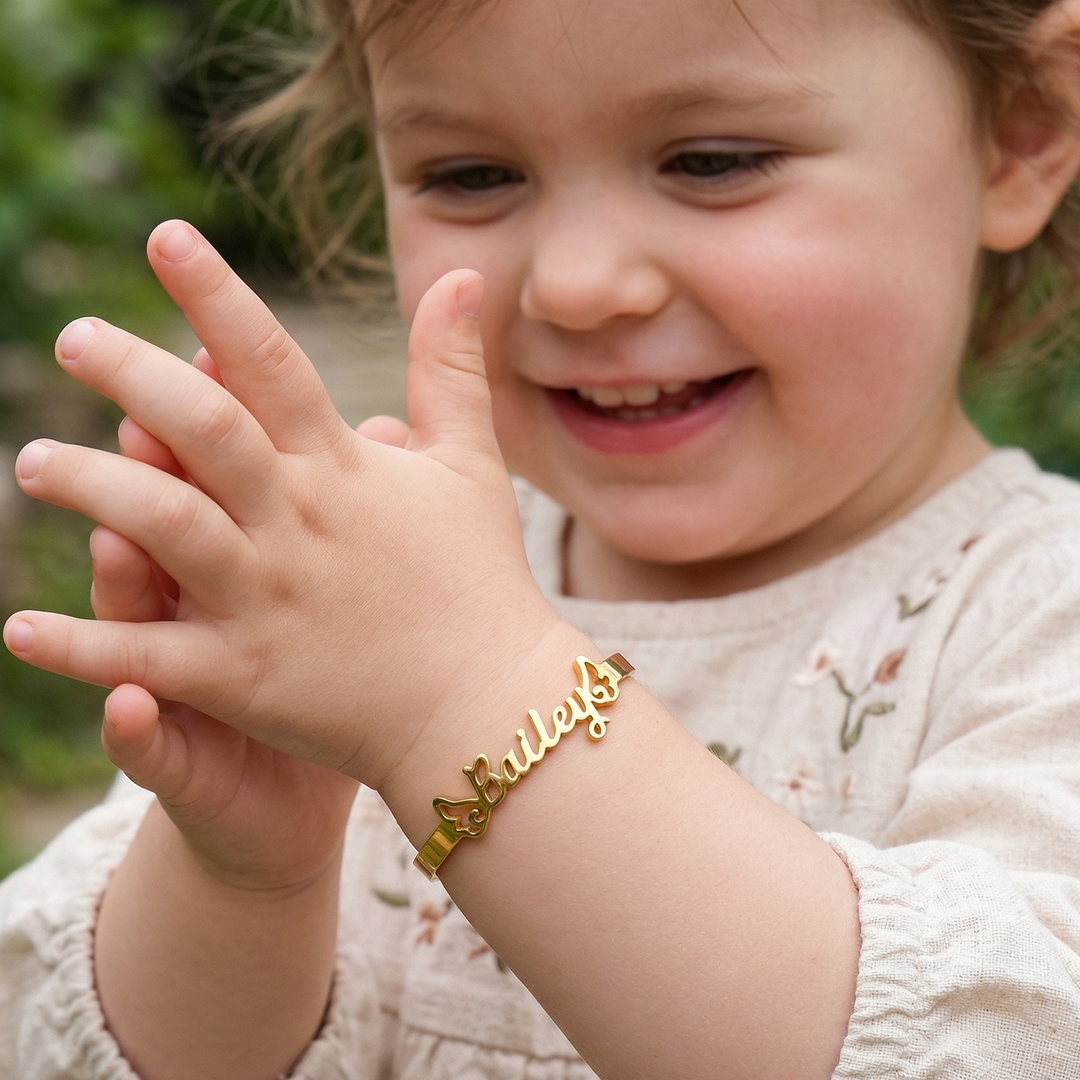 Personalized Baby Name Cuff Bracelet with Angel Wings