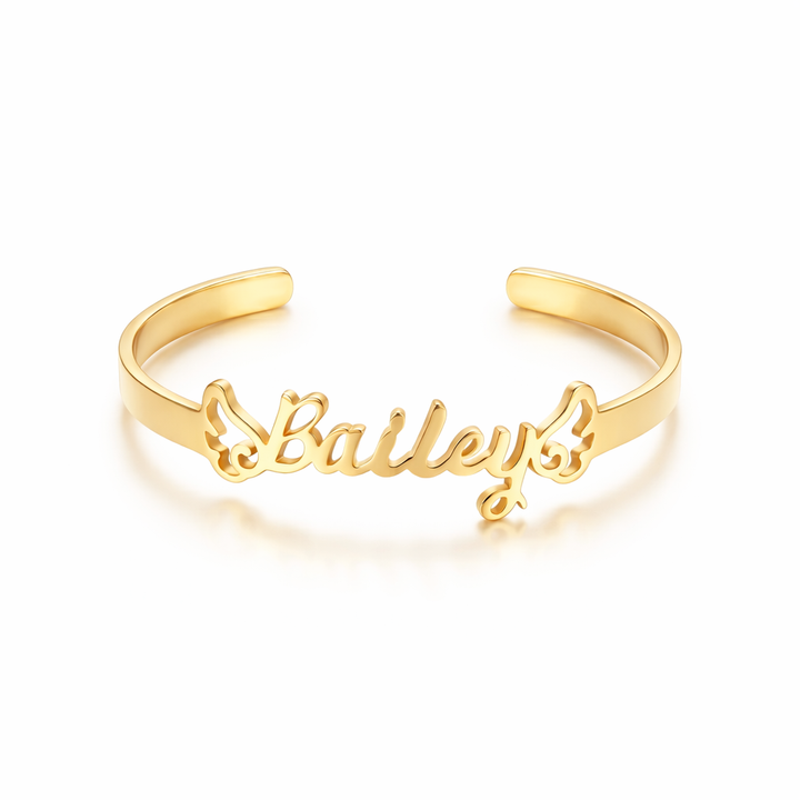 Personalized Baby Name Cuff Bracelet with Angel Wings