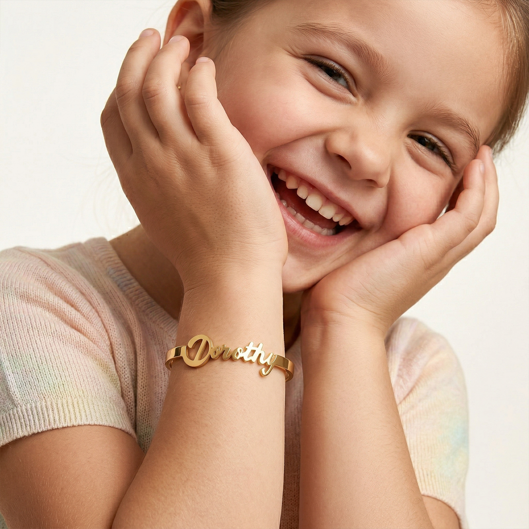 Personalized Baby Name Cuff Bracelet with Angel Wings