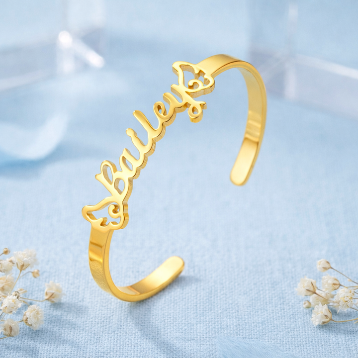 Personalized Baby Name Cuff Bracelet with Angel Wings