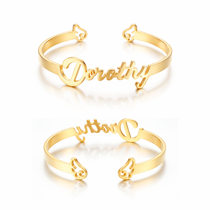 Personalized Baby Name Cuff Bracelet with Angel Wings