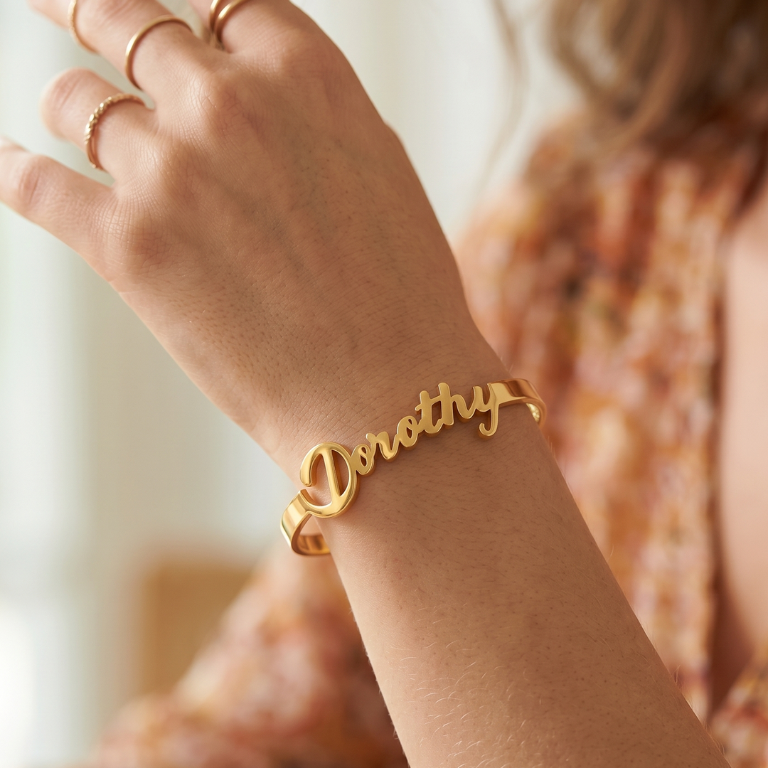 Personalized Baby Name Cuff Bracelet with Angel Wings