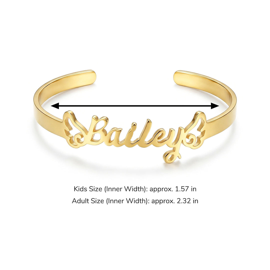 Personalized Baby Name Cuff Bracelet with Angel Wings