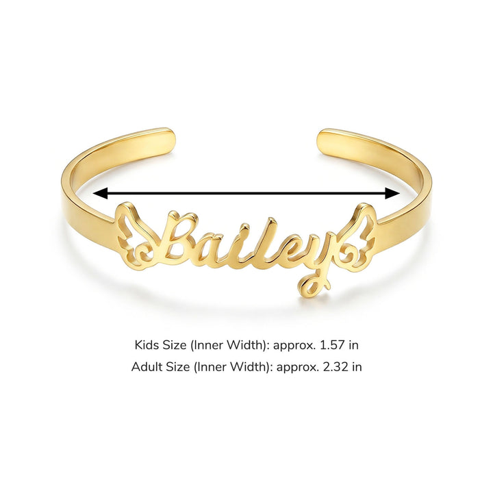 Personalized Baby Name Cuff Bracelet with Angel Wings