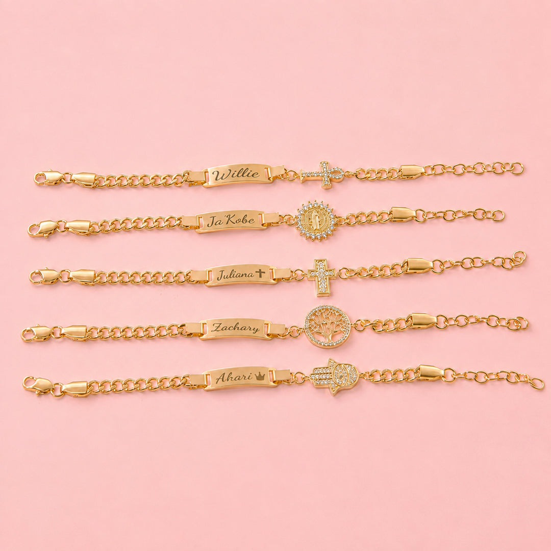 Bracelet personnalisé avec nom de bébé et pierre de naissance 
