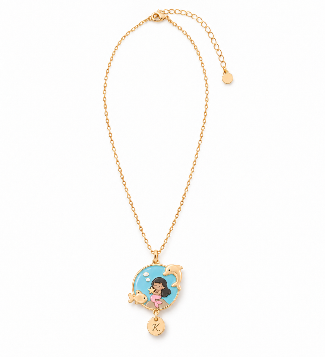 Personalized Mermaid Girl Necklace with Custom Initial Charm