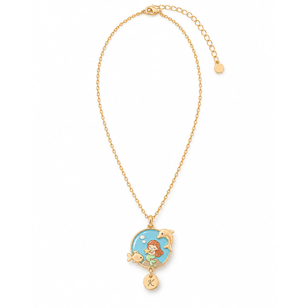 Personalized Mermaid Girl Necklace with Custom Initial Charm