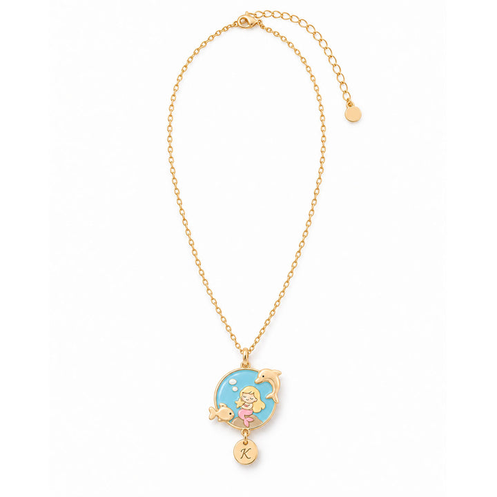 Personalized Mermaid Girl Necklace with Custom Initial Charm