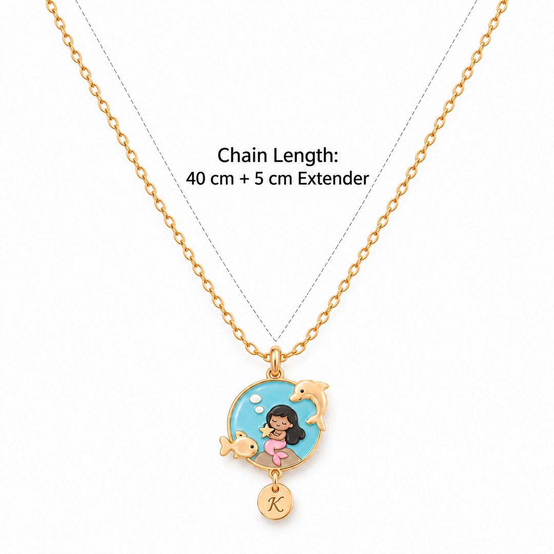 Personalized Mermaid Girl Necklace with Custom Initial Charm