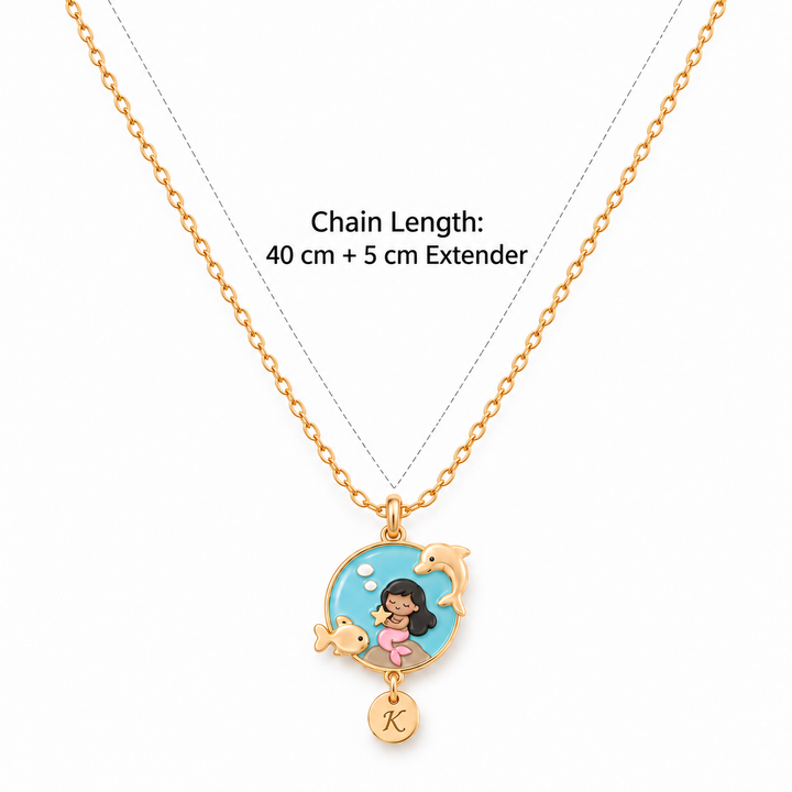 Personalized Mermaid Girl Necklace with Custom Initial Charm