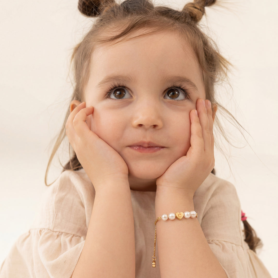 Personalized Mother & Daughter Pearl Heart Bracelet