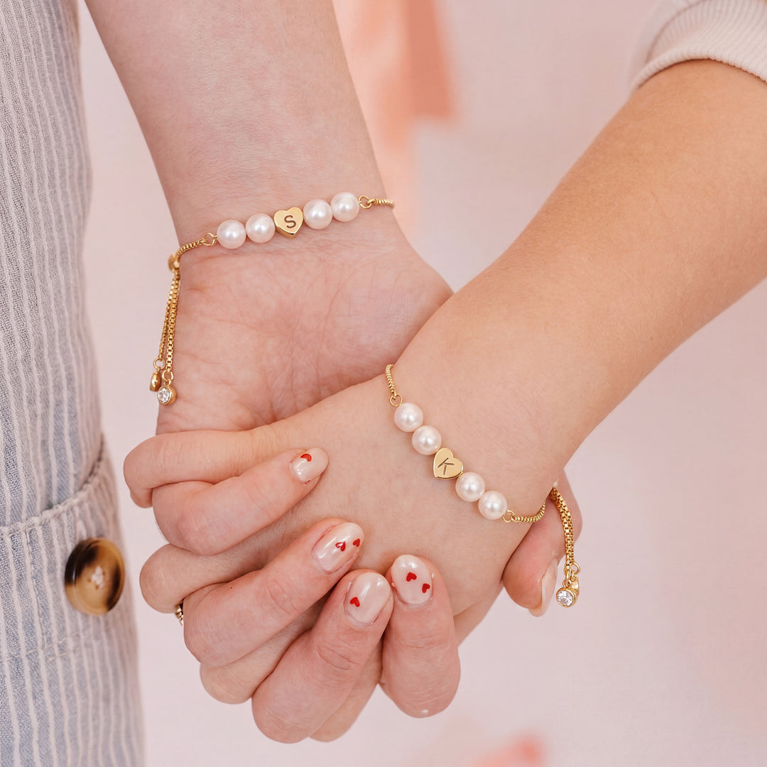 Personalized Mother & Daughter Pearl Heart Bracelet