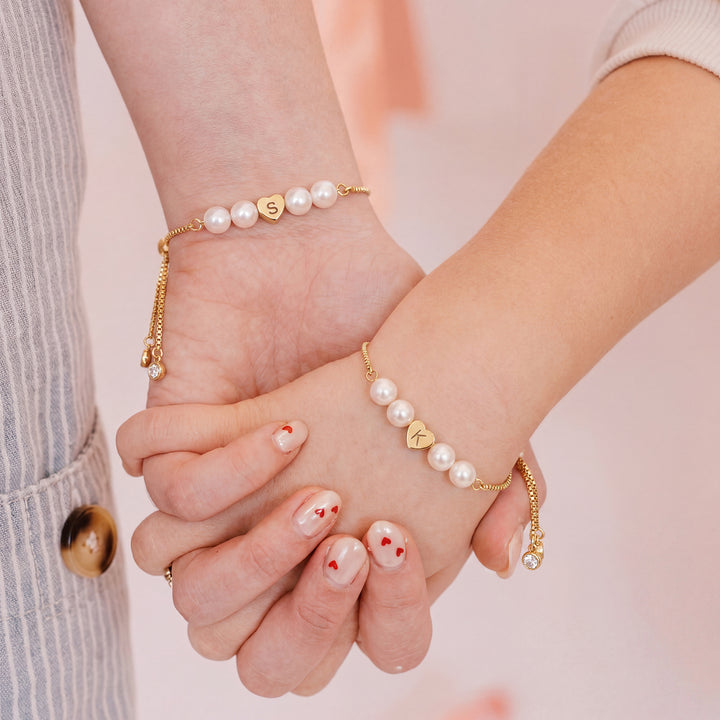Personalized Mother & Daughter Pearl Heart Bracelet