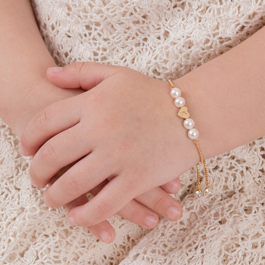 Personalized Mother & Daughter Pearl Heart Bracelet