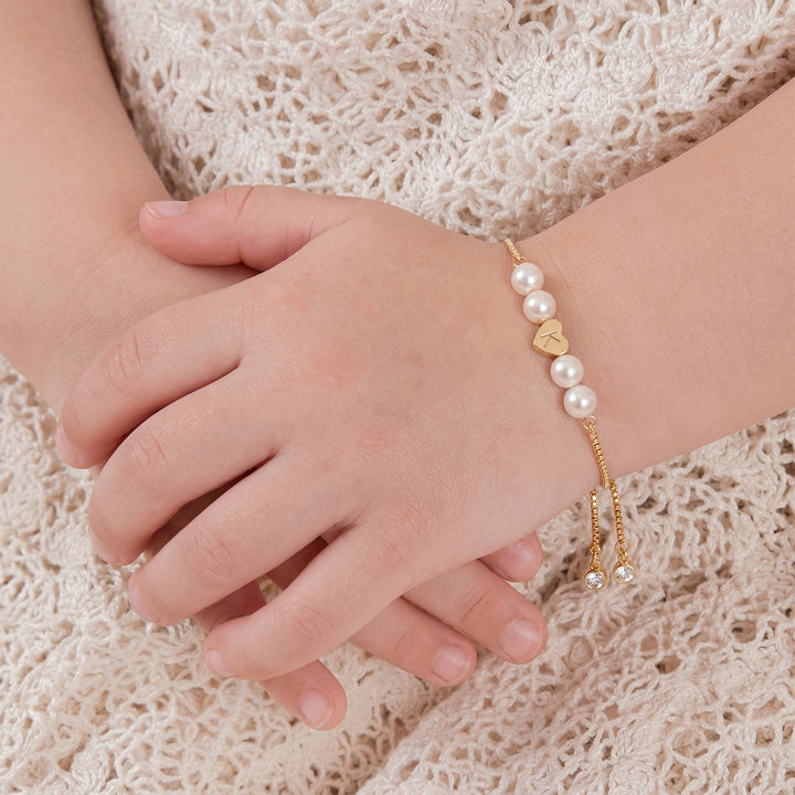 Personalized Mother & Daughter Pearl Heart Bracelet