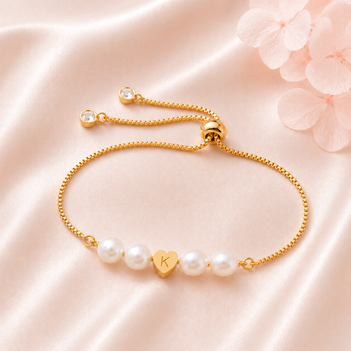 Personalized Mother & Daughter Pearl Heart Bracelet
