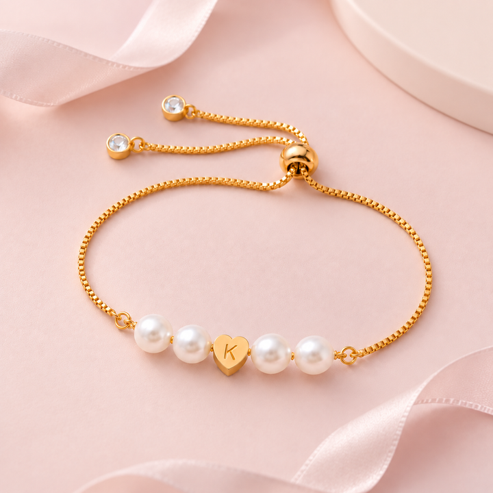 Personalized Mother & Daughter Pearl Heart Bracelet