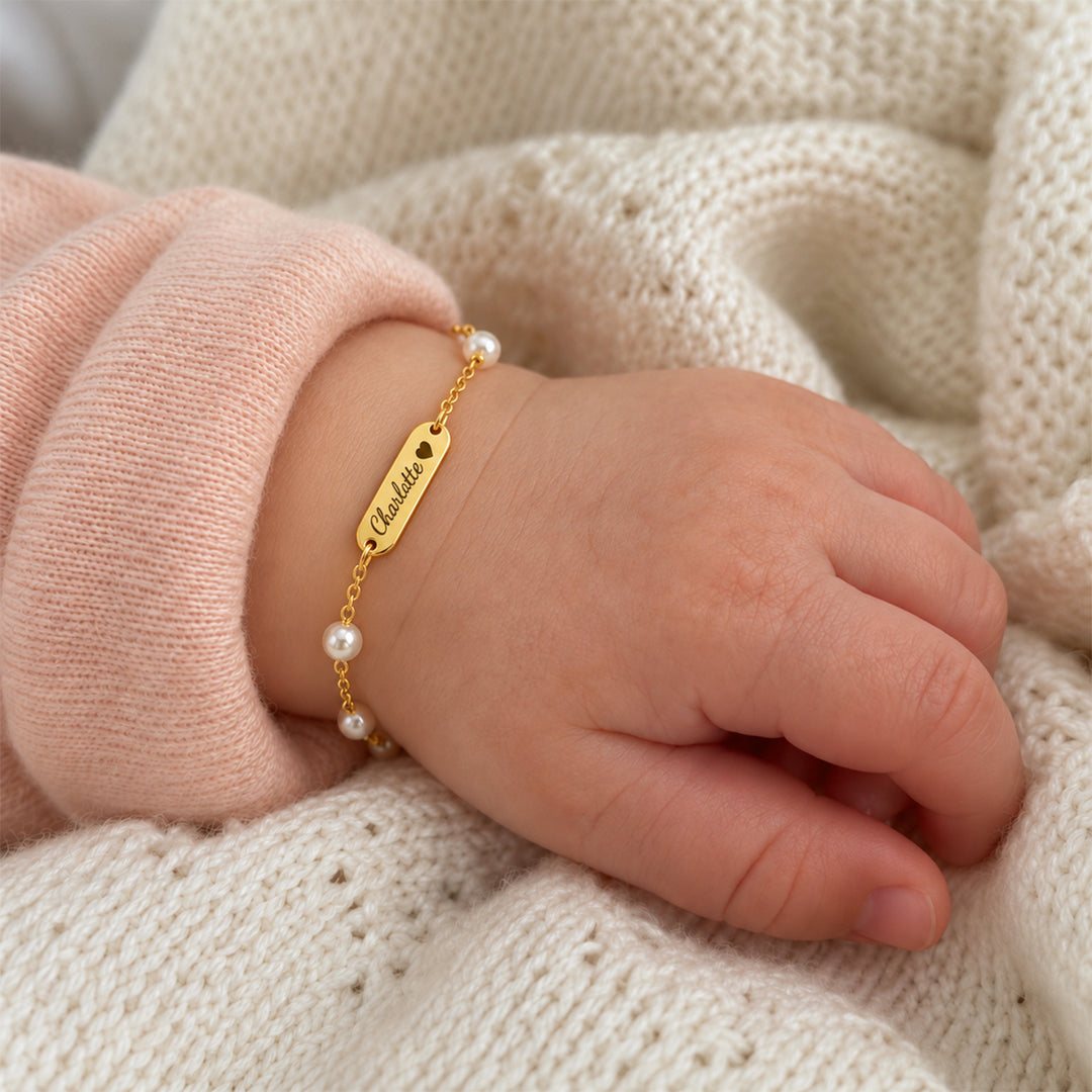 Personalized Name Bar Bracelet with Pearls for Little Girls