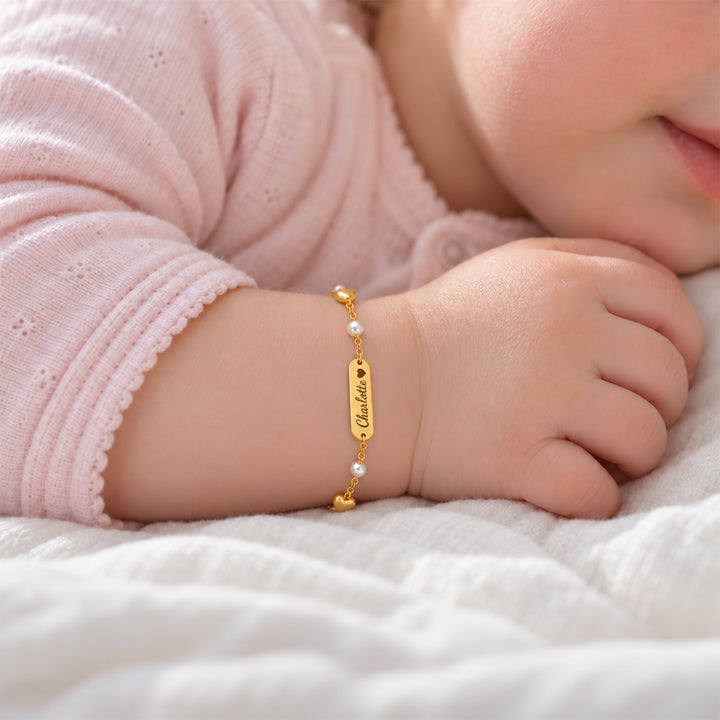 Personalized Name Bar Bracelet with Pearls for Little Girls