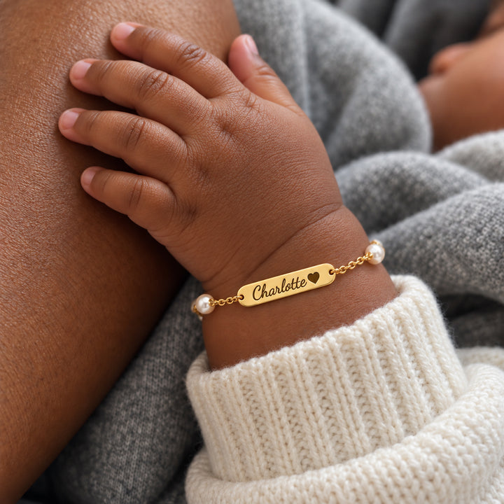 Personalized Name Bar Bracelet with Pearls for Little Girls