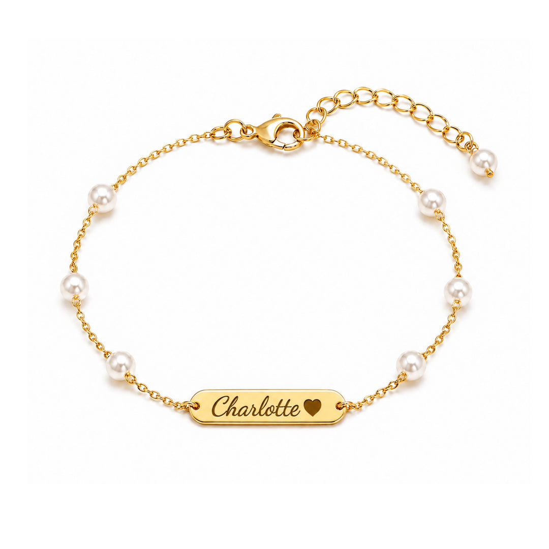 Personalized Name Bar Bracelet with Pearls for Little Girls