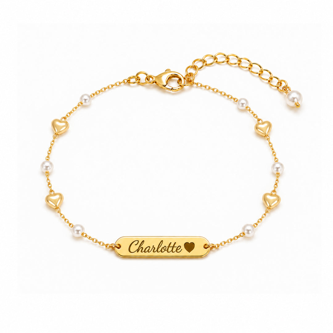 Personalized Name Bar Bracelet with Pearls for Little Girls