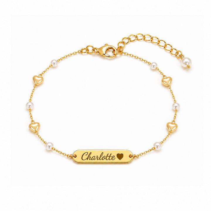 Personalized Name Bar Bracelet with Pearls for Little Girls