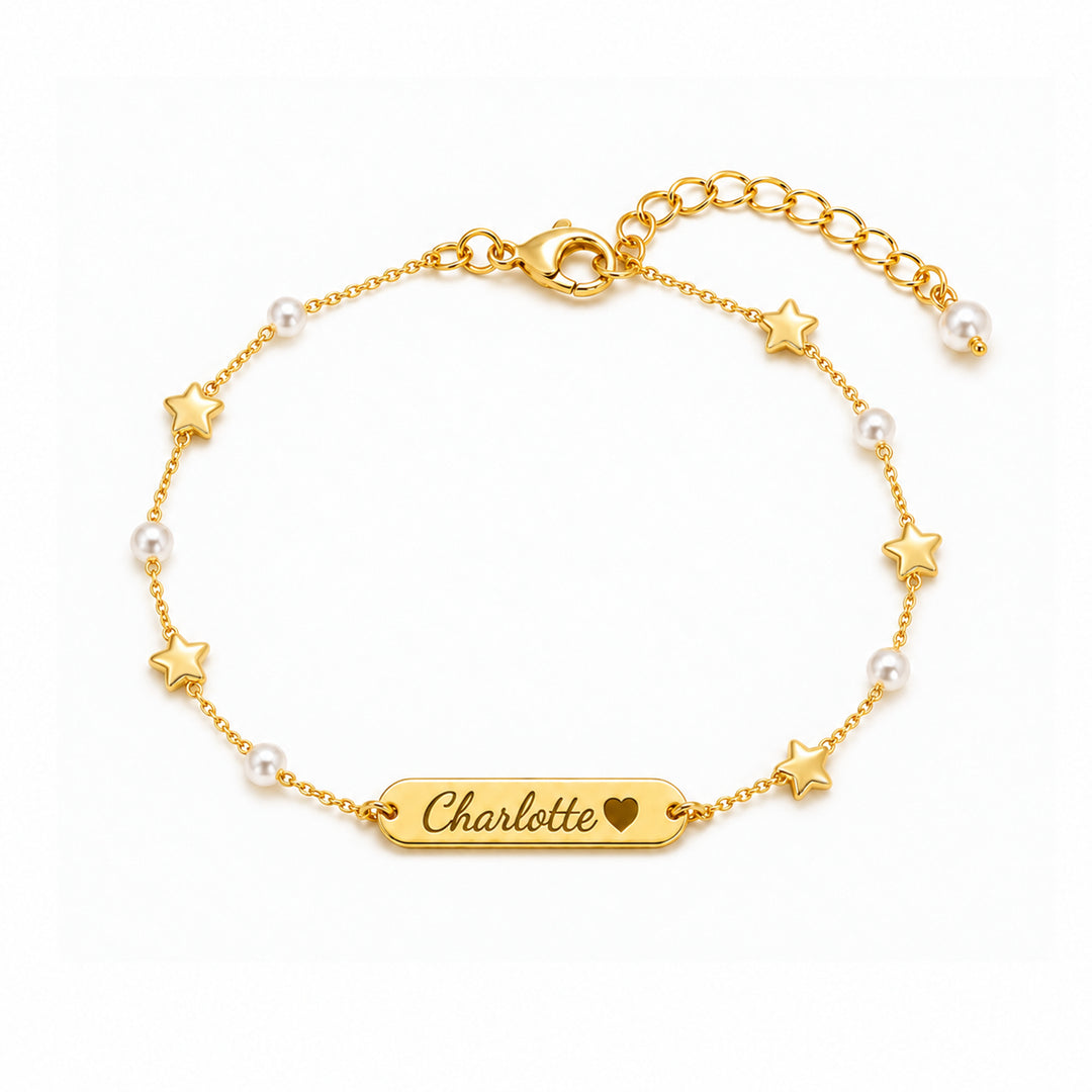 Personalized Name Bar Bracelet with Pearls for Little Girls