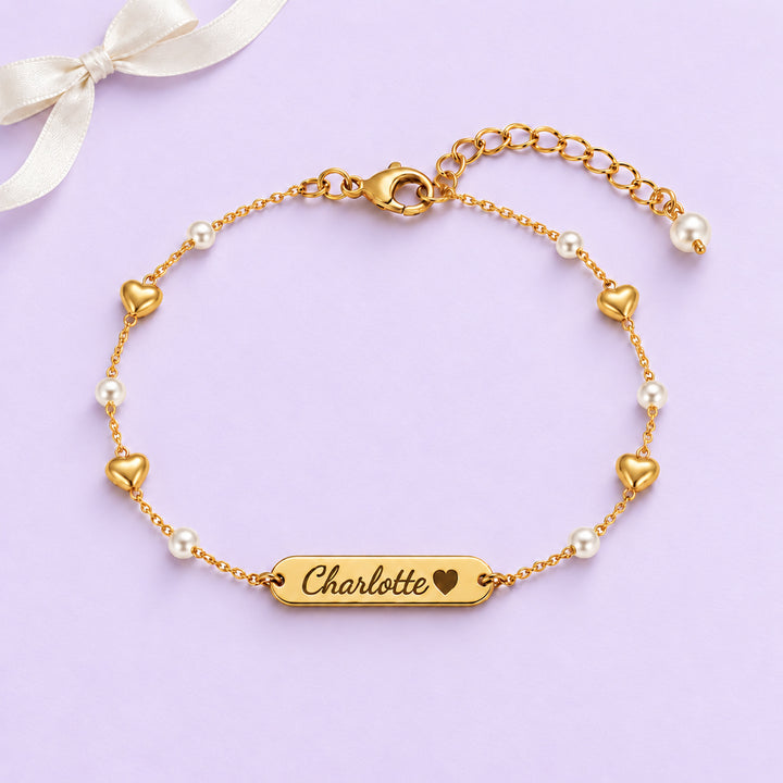 Personalized Name Bar Bracelet with Pearls for Little Girls