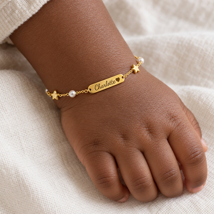 Personalized Name Bar Bracelet with Pearls for Little Girls