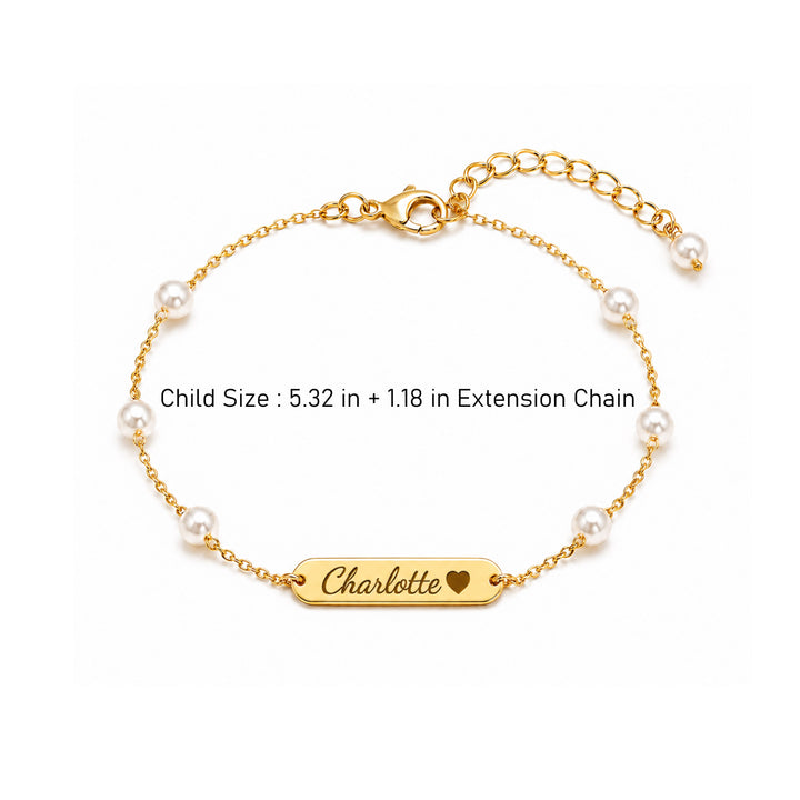 Personalized Name Bar Bracelet with Pearls for Little Girls