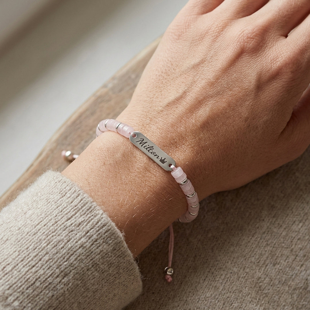 Personalized Name Bracelet with Natural Stone Beads for Kids and Adults