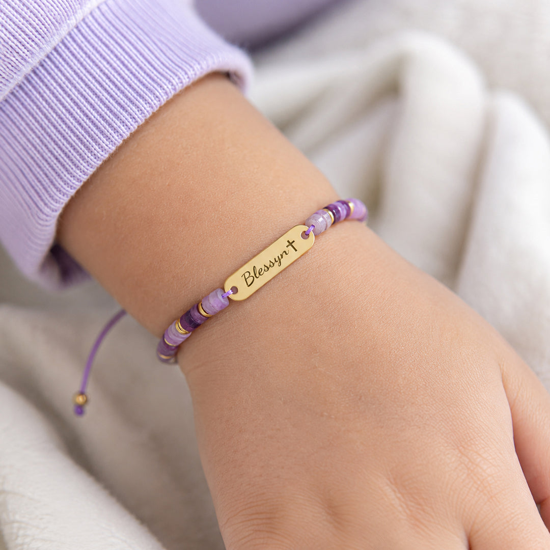 Personalized Name Bracelet with Natural Stone Beads for Kids and Adults