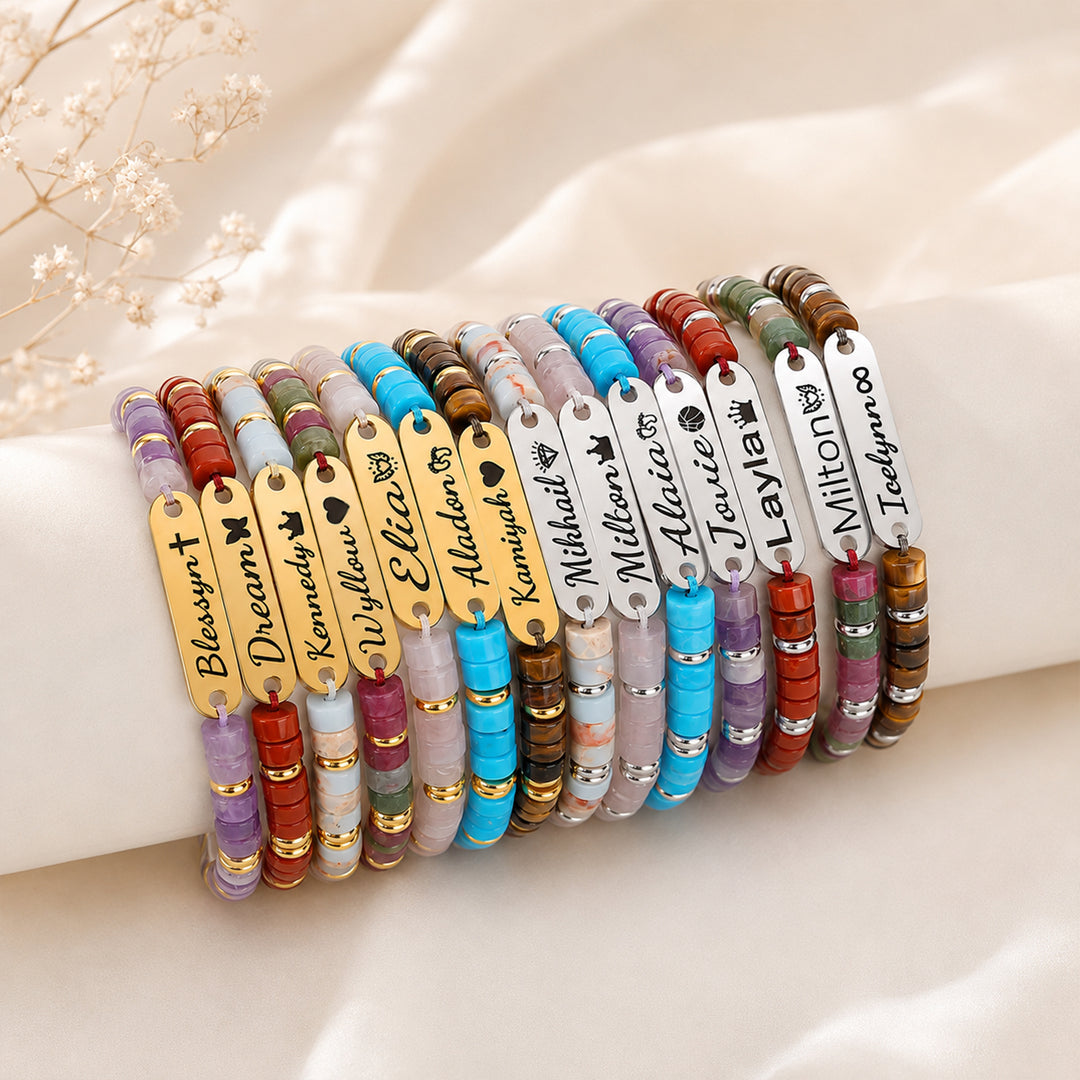 Personalized Name Bracelet with Natural Stone Beads for Kids and Adults