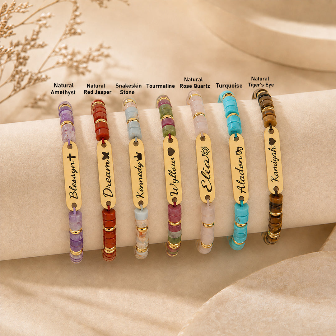 Personalized Name Bracelet with Natural Stone Beads for Kids and Adults