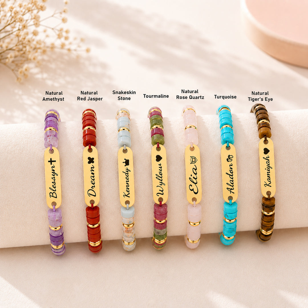 Personalized Name Bracelet with Natural Stone Beads for Kids and Adults