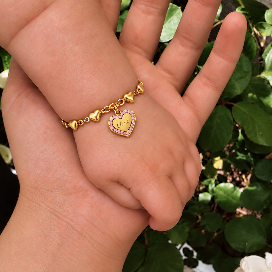 Personalized Name Crystal Heart Charm Bracelet for Little Girls