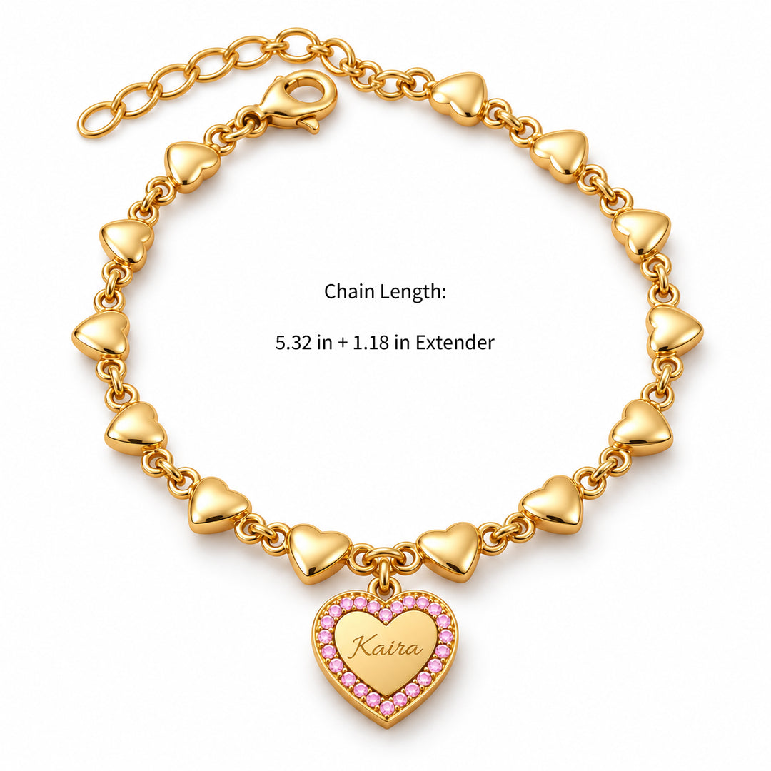 Personalized Name Crystal Heart Charm Bracelet for Little Girls
