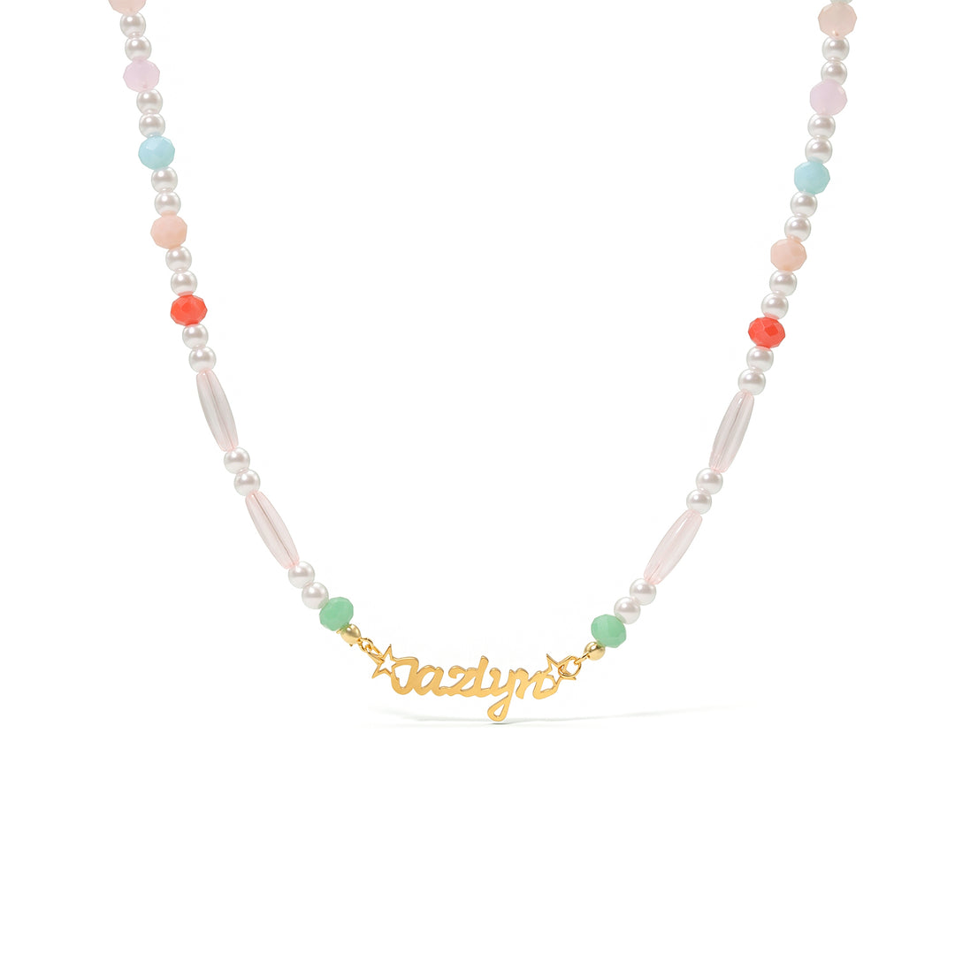 Personalized Pastel Mix Bead Pearl Name Necklace for Little Girls