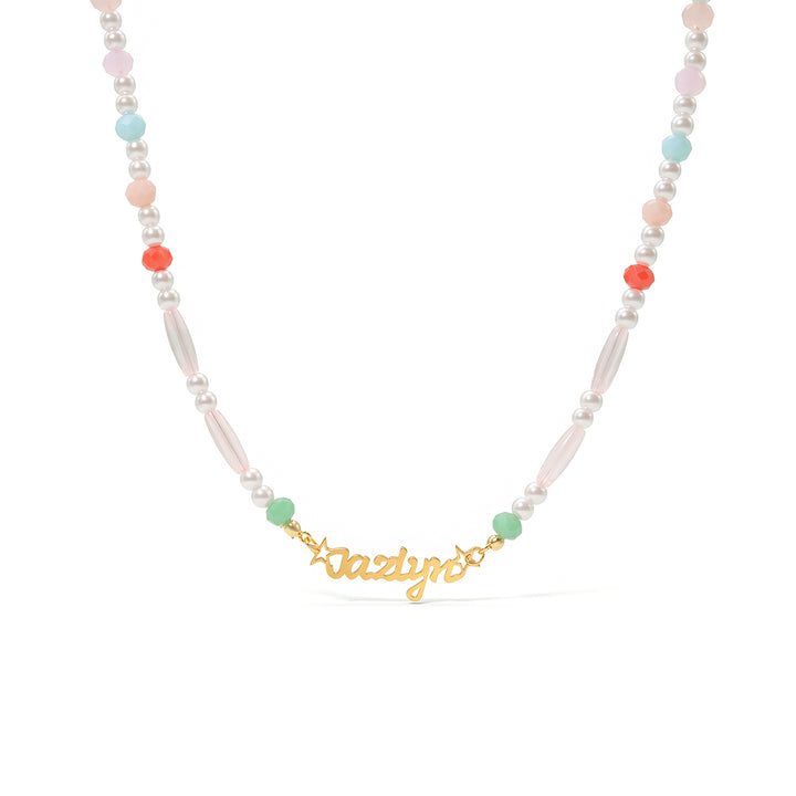 Personalized Pastel Mix Bead Pearl Name Necklace for Little Girls