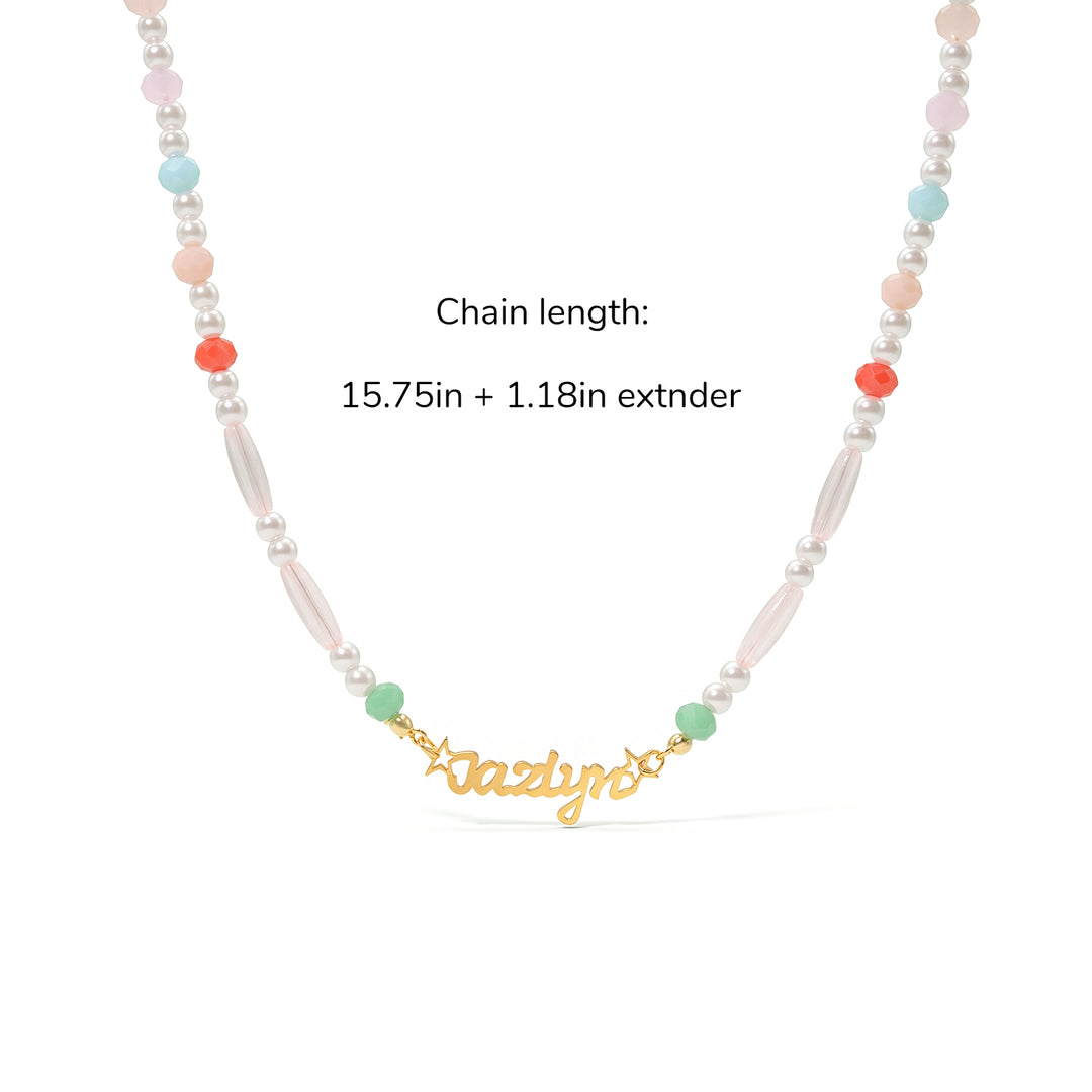 Personalized Pastel Mix Bead Pearl Name Necklace for Little Girls