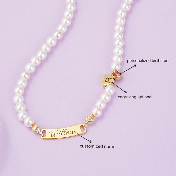 Vierblättriges Kleeblatt Personalisiertes Perlenarmband mit Babynamen und Geburtsstein 