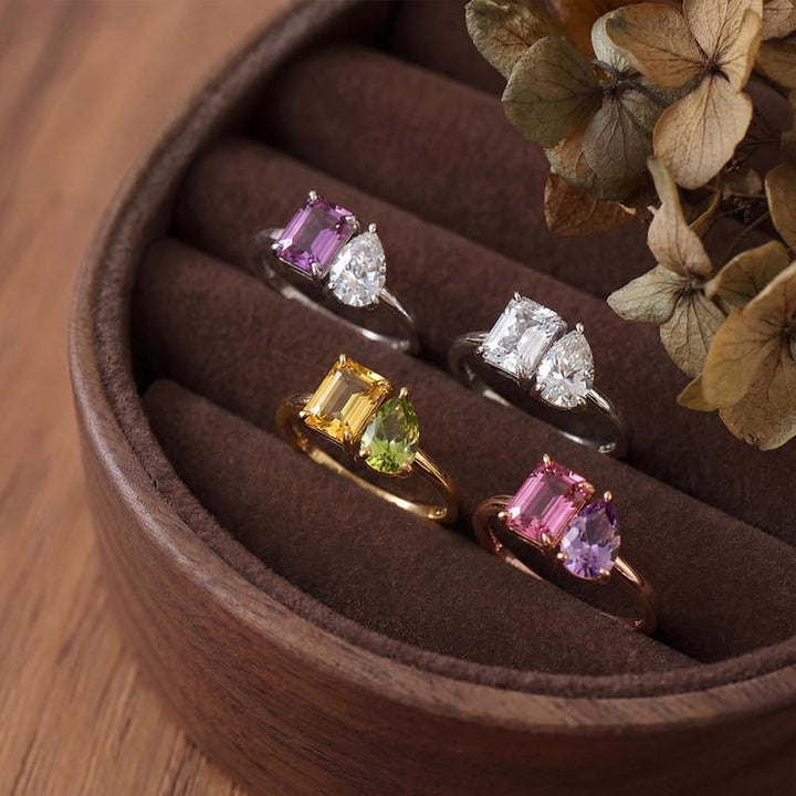 Personalized Toi Et Moi Birthstone Ring for Couples