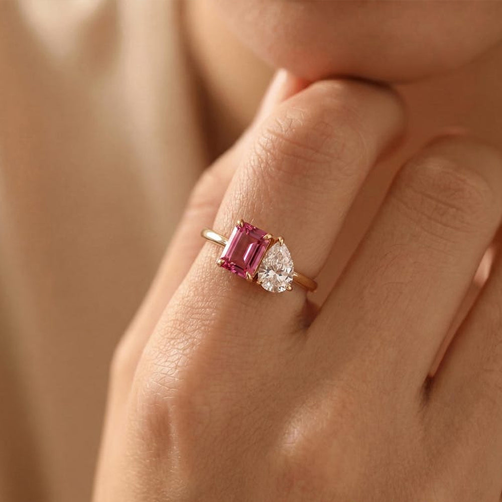 Personalized Toi Et Moi Birthstone Ring for Couples